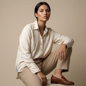 Free People We The Free Polka Dot ButtonDown Blouse S Ivory Bohemian Relaxed Fit
